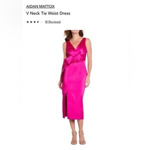 Aidan Mattox Pink V-neck, midi dress size 6, stretch mikado like with bow